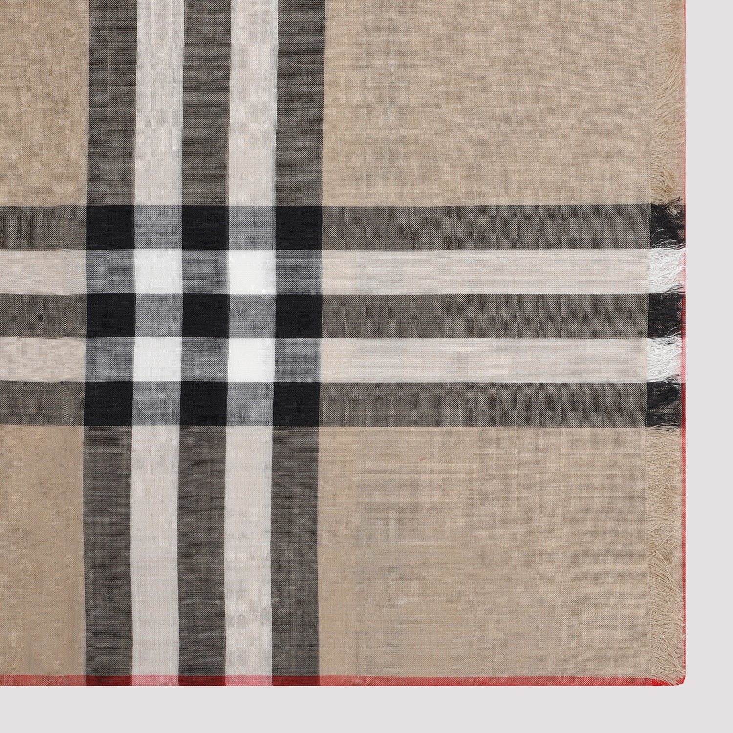 Beige Wool And Silk Check Scarf