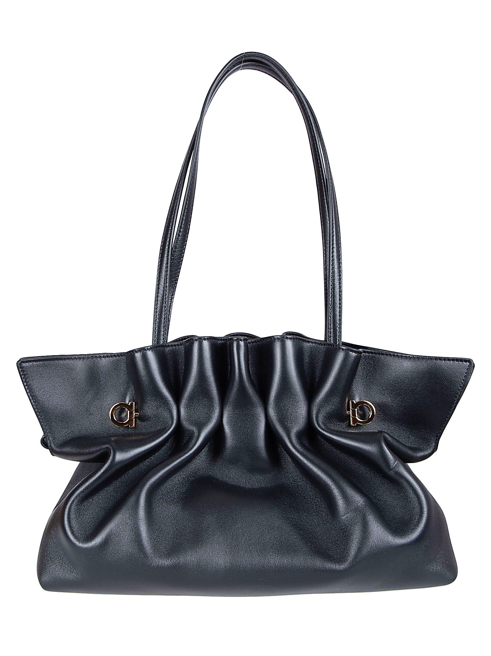 Soft Black Nappa Leather Bag with Iconic Gancio Clasps