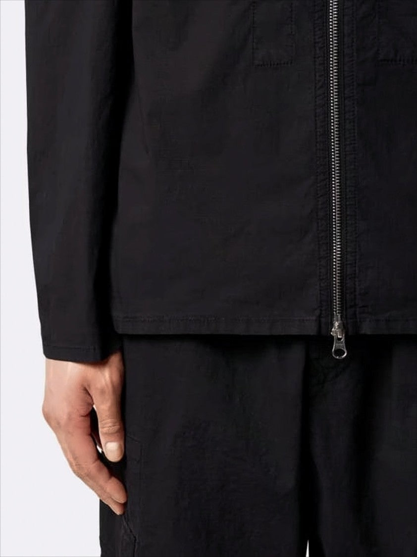 Black Jacket with Classic Collar and Distinctive Patch