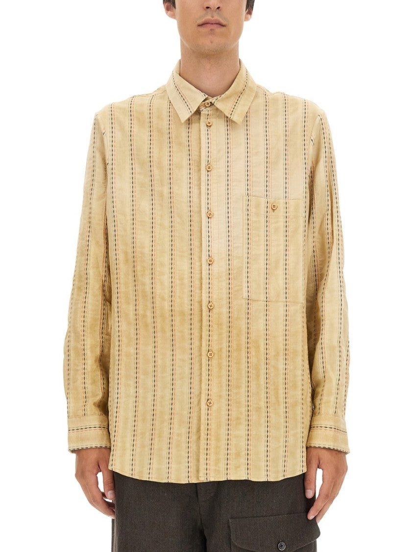 Oversized Striped Cotton Shirt With Contrast Stitching