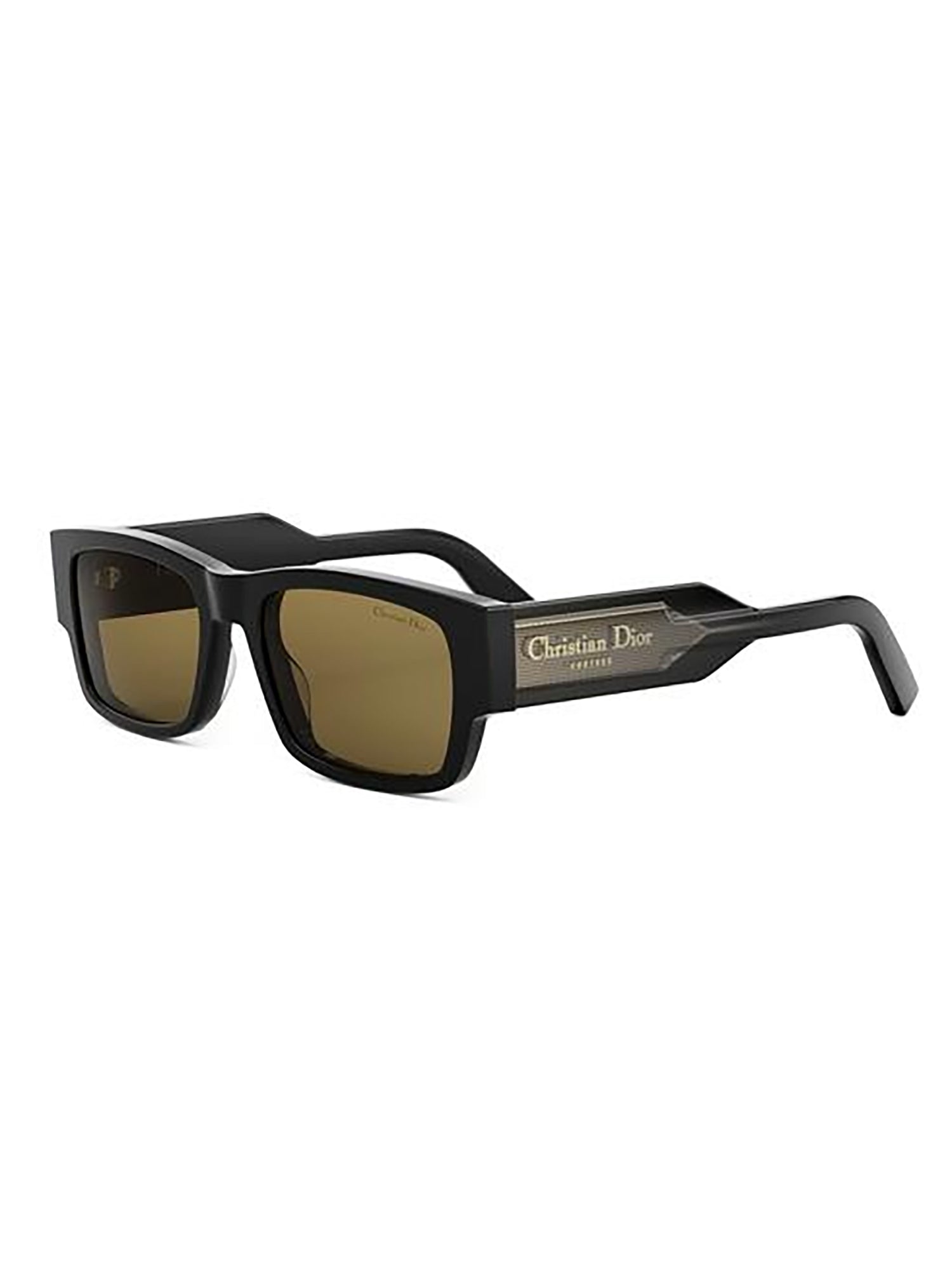 Rectangular Black Frame Sunglasses with Brown Lenses and Gold-tone Logo