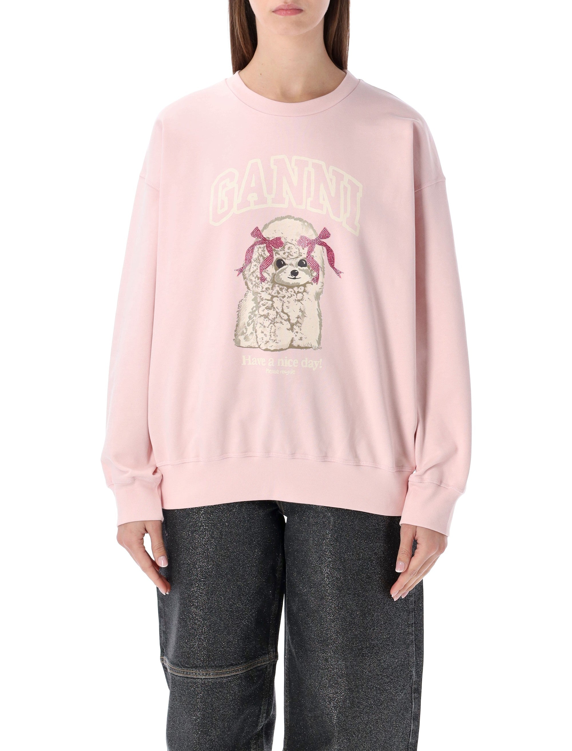 Playful Poodle Graphic Sweatshirt with Ribbed Trims