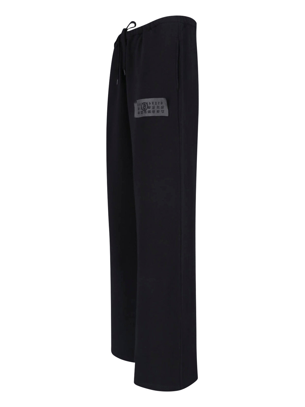 Black Wide-Leg Drawstring Patch Trousers