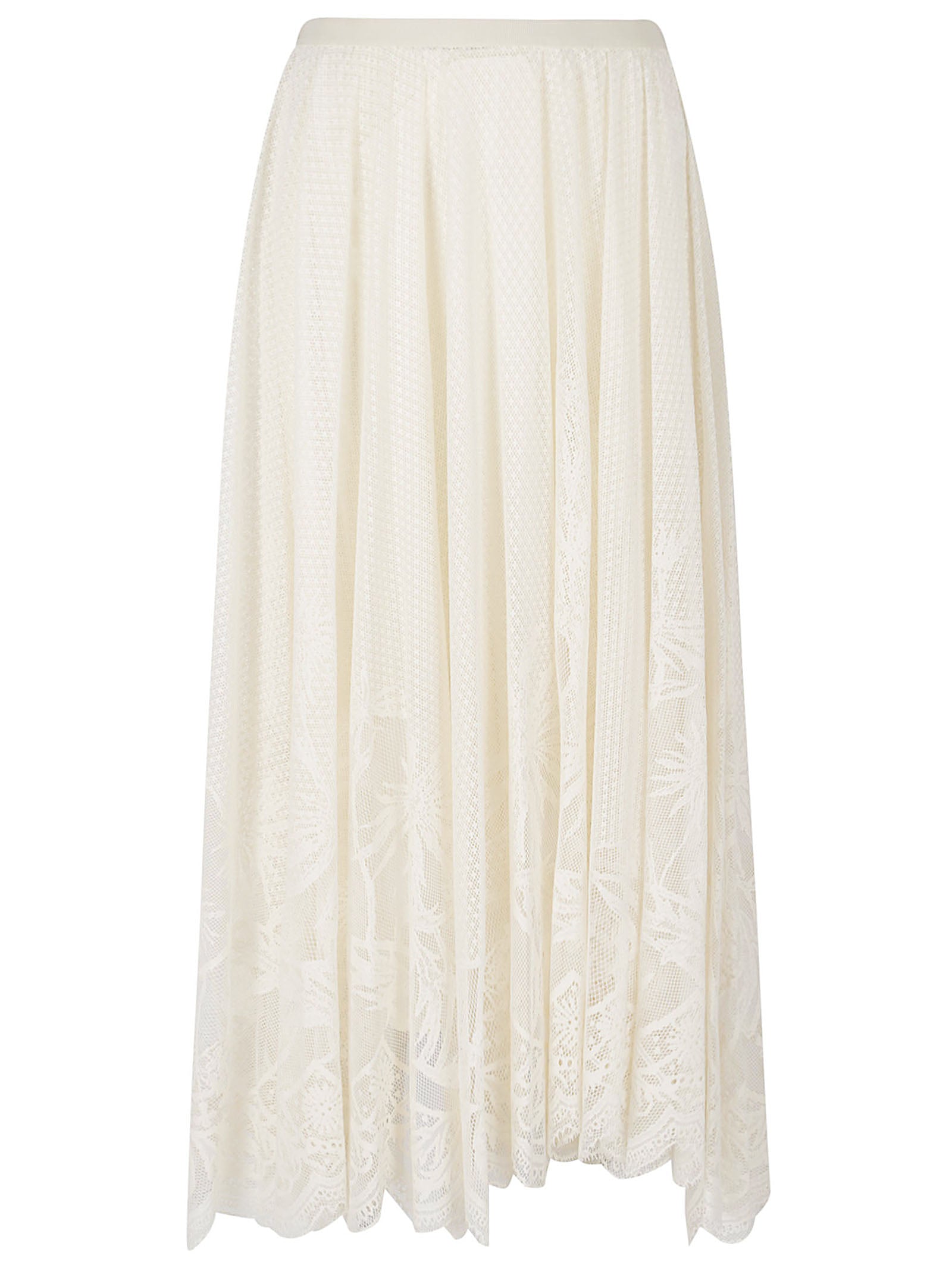 Flared Midi Skirt In Floral-Embroidered Crochet Lace