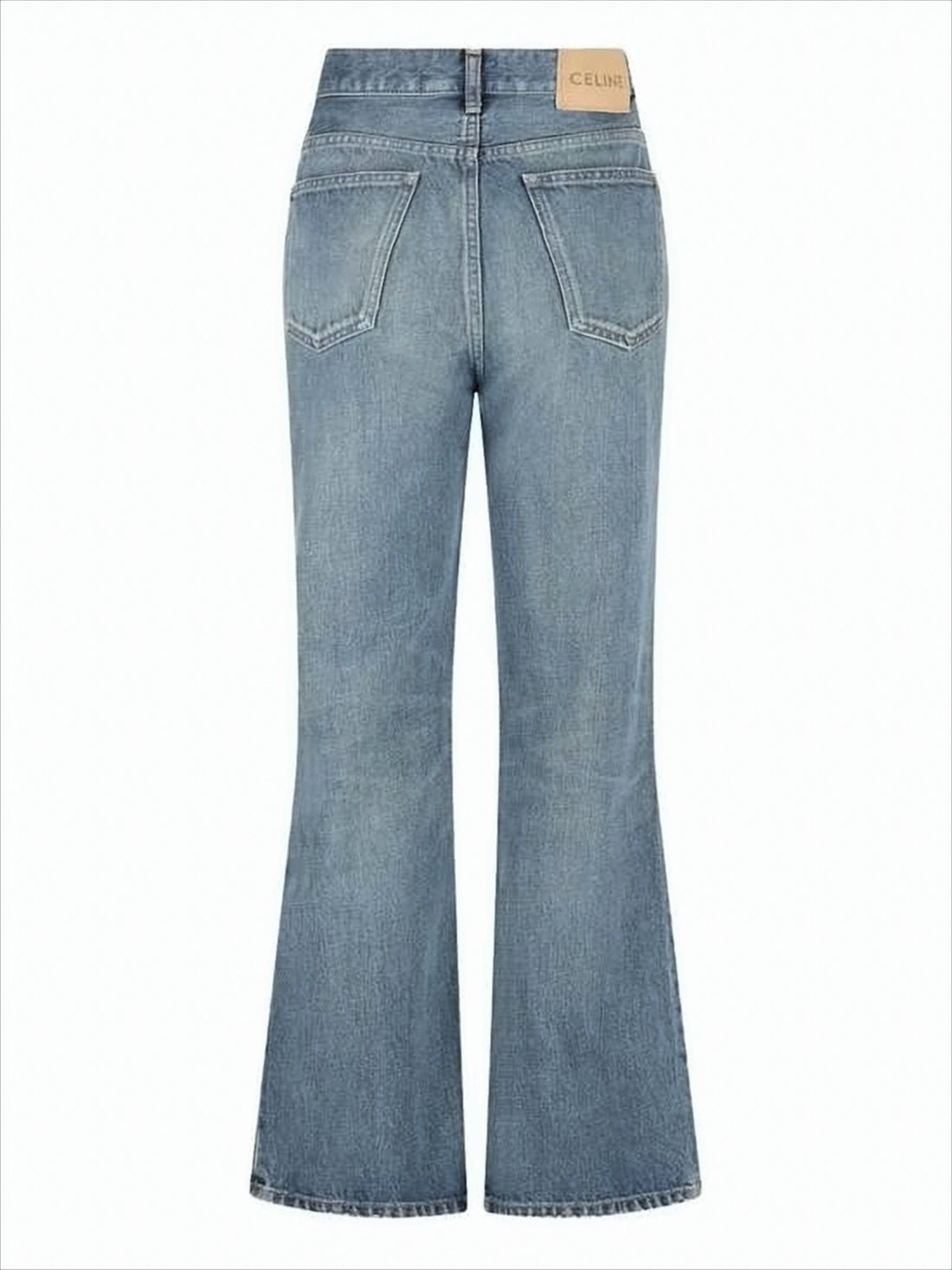 Flared Blue Denim Pants with Vintage Detailing