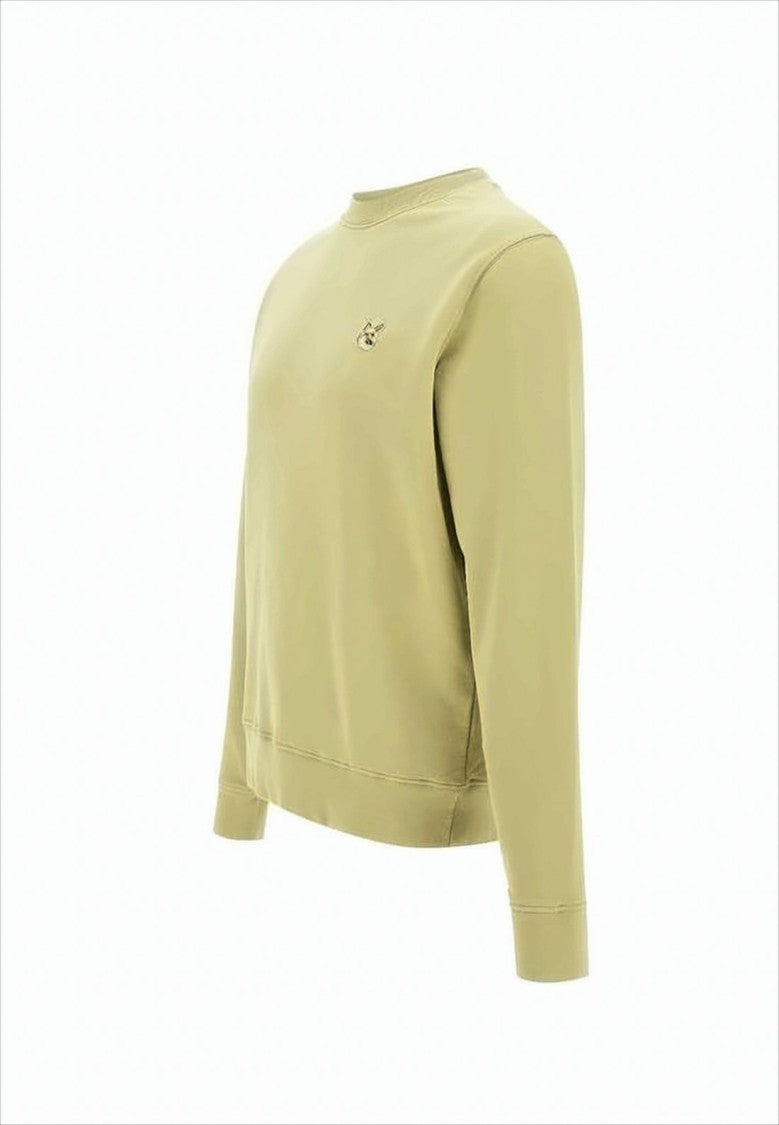Long-Sleeve Crewneck Sweatshirt In Light Olive With Embroidered Fox Emblem