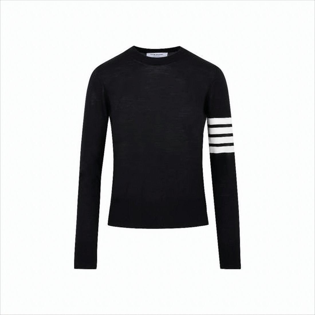 Long Sleeve Wool Sweater with Contrasting Stripe Detail