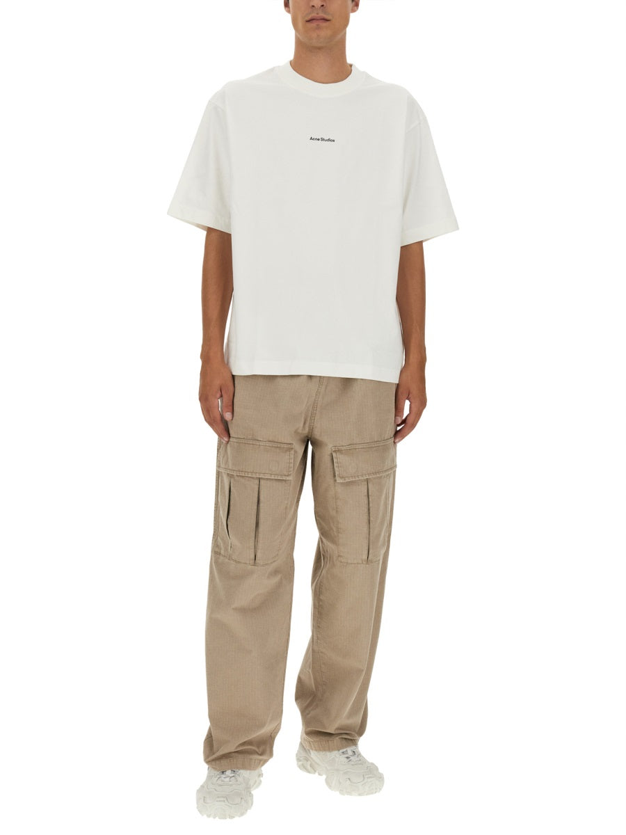 Relaxed Fit Beige Casual Pants With Elastic Waistband