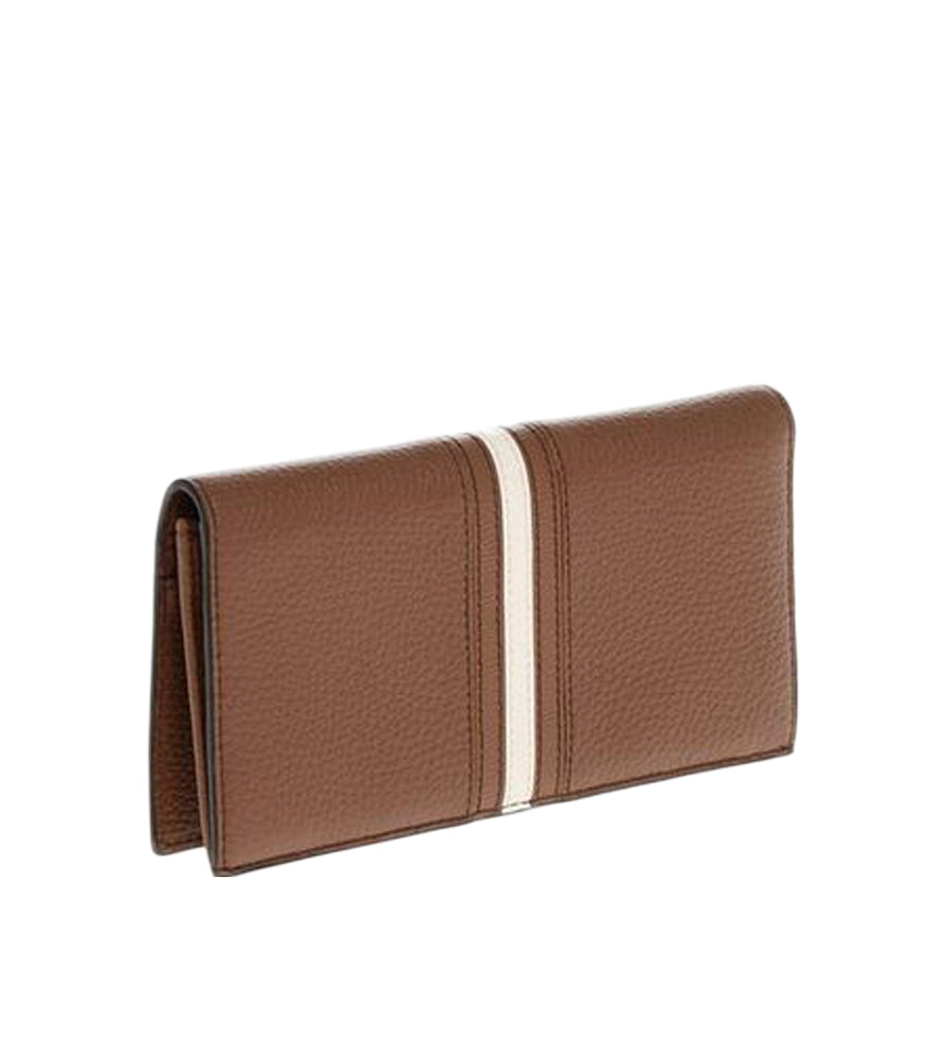 Textured Calfskin Wallet with Contrasting Stripe Detail