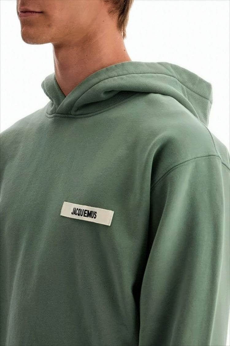 Cropped Hoodie with Rectangular Logo Patch