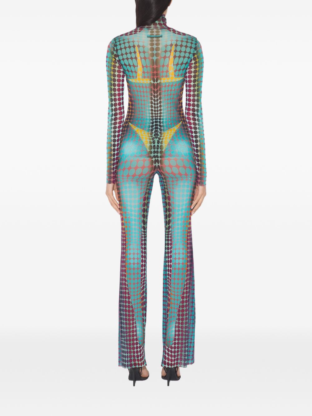 High-Neck Long-Sleeved Top With Multicolour Pattern