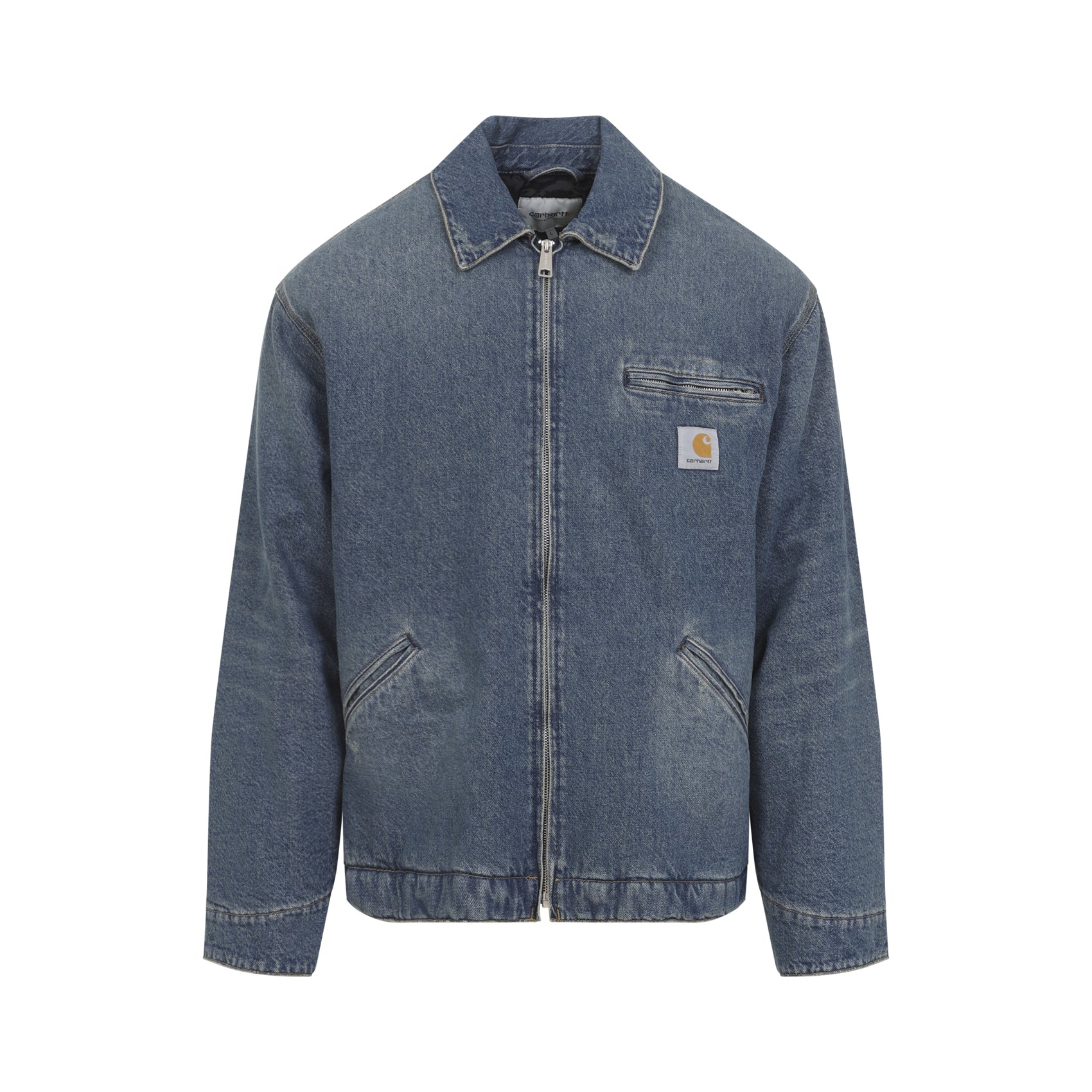 Denim Jacket With Front Zipper Closure
