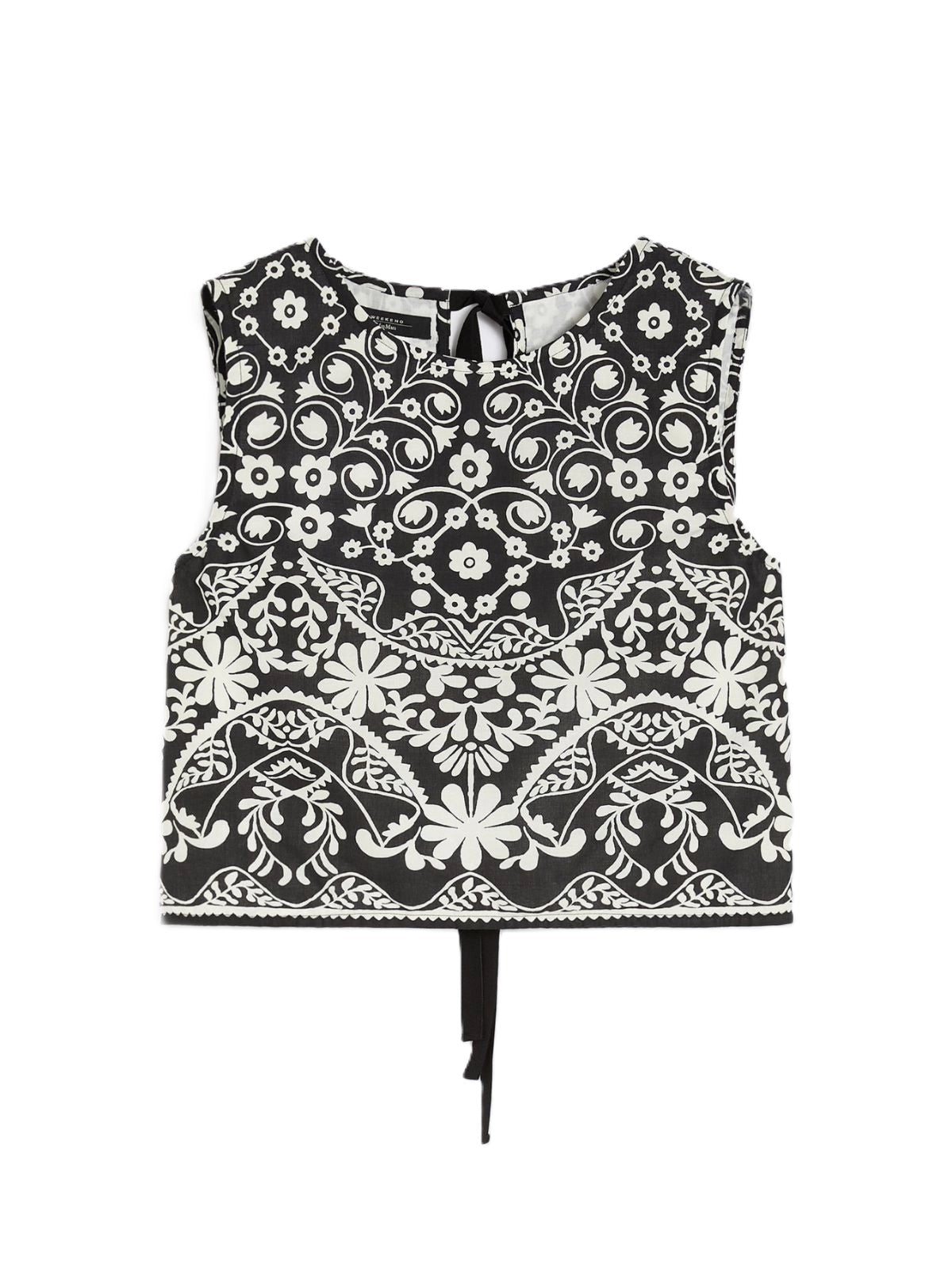 Cropped Sleeveless Top with Ornamental Floral Design