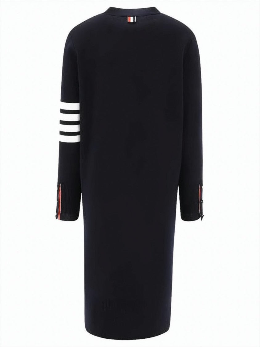 Merino Wool Long Cardigan with Deep V-Neckline and Gold-Tone Buttons