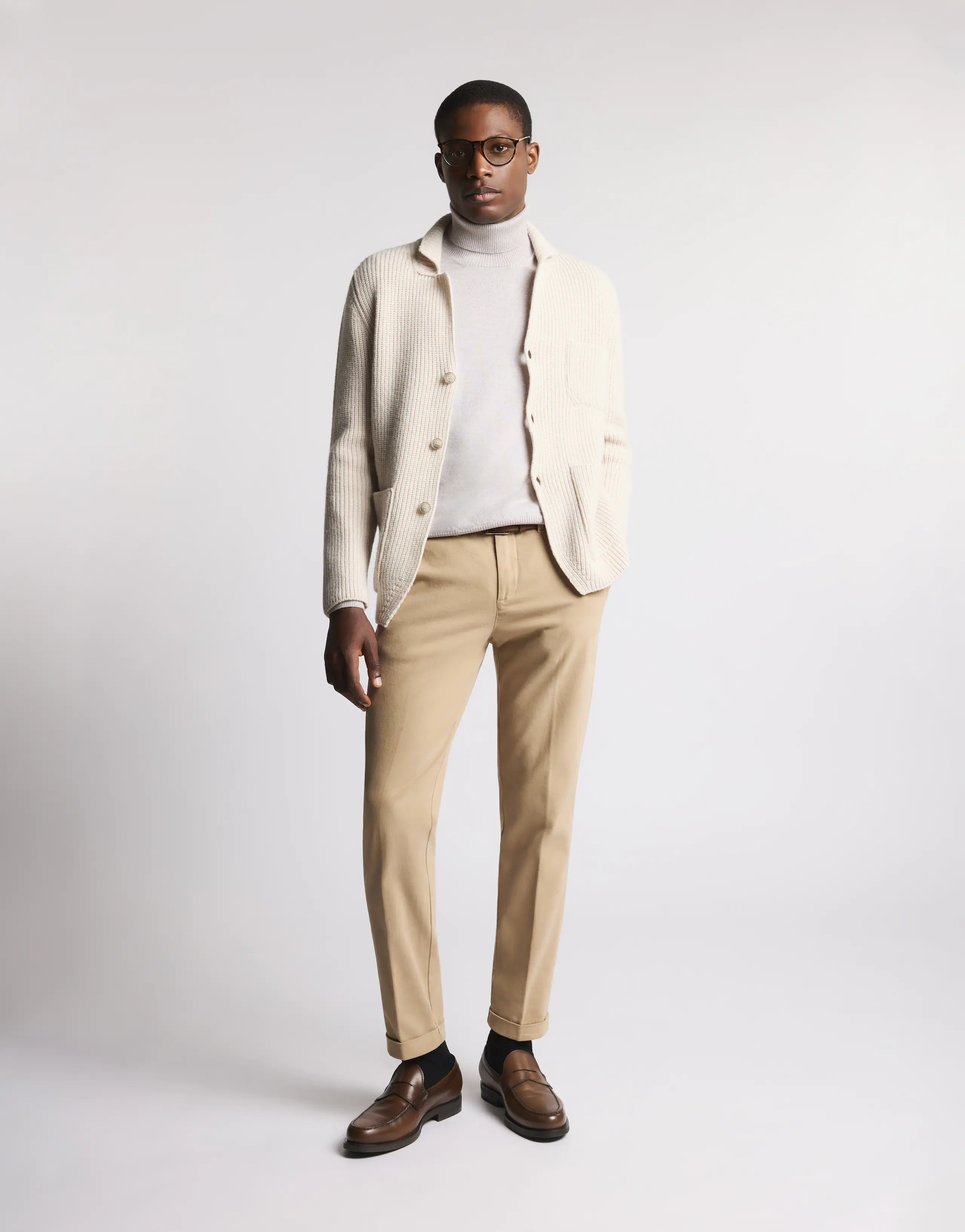 Pearl Rib Knit F.7 Cardigan In White Wool