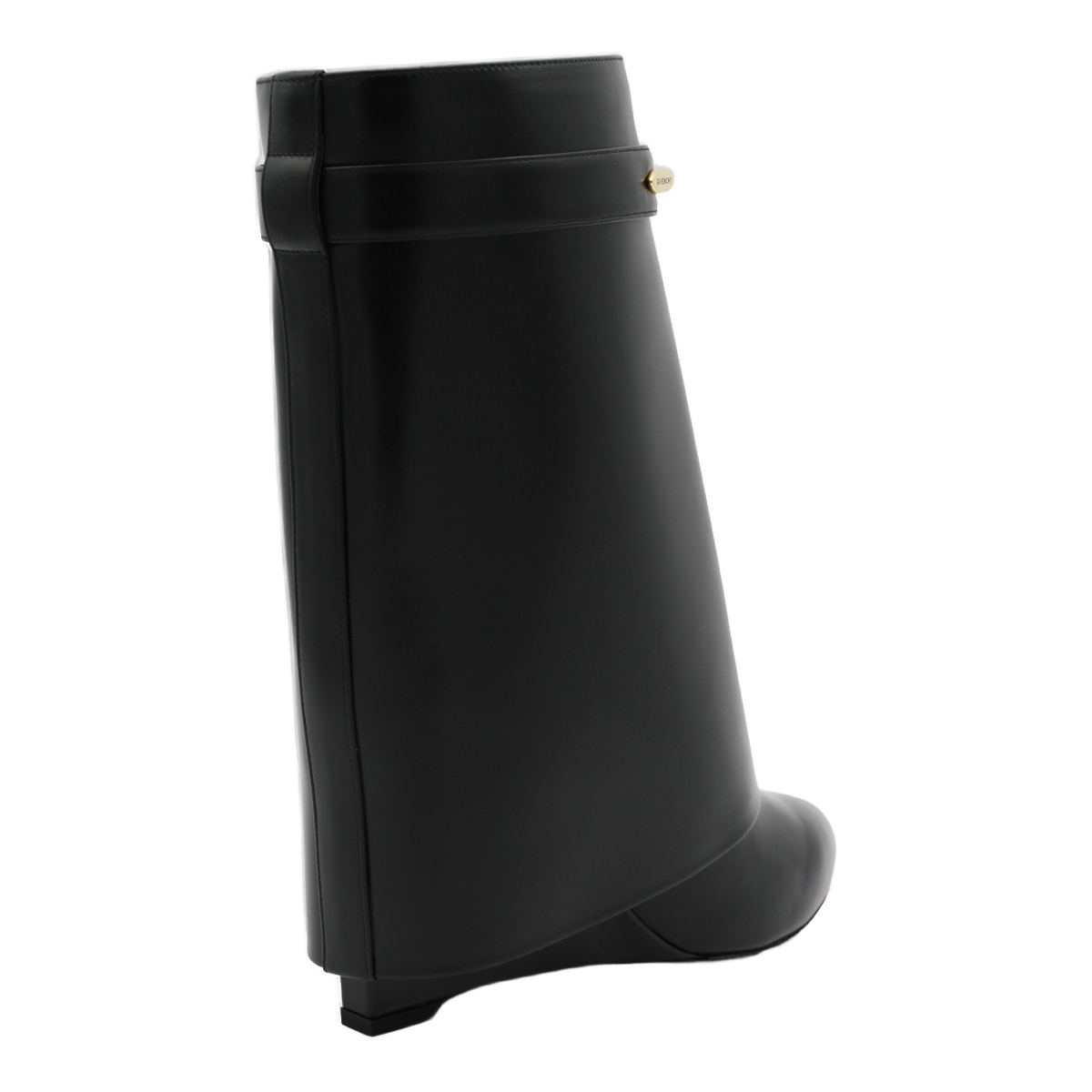 Flared Black Leather Boots with Wedge Heel