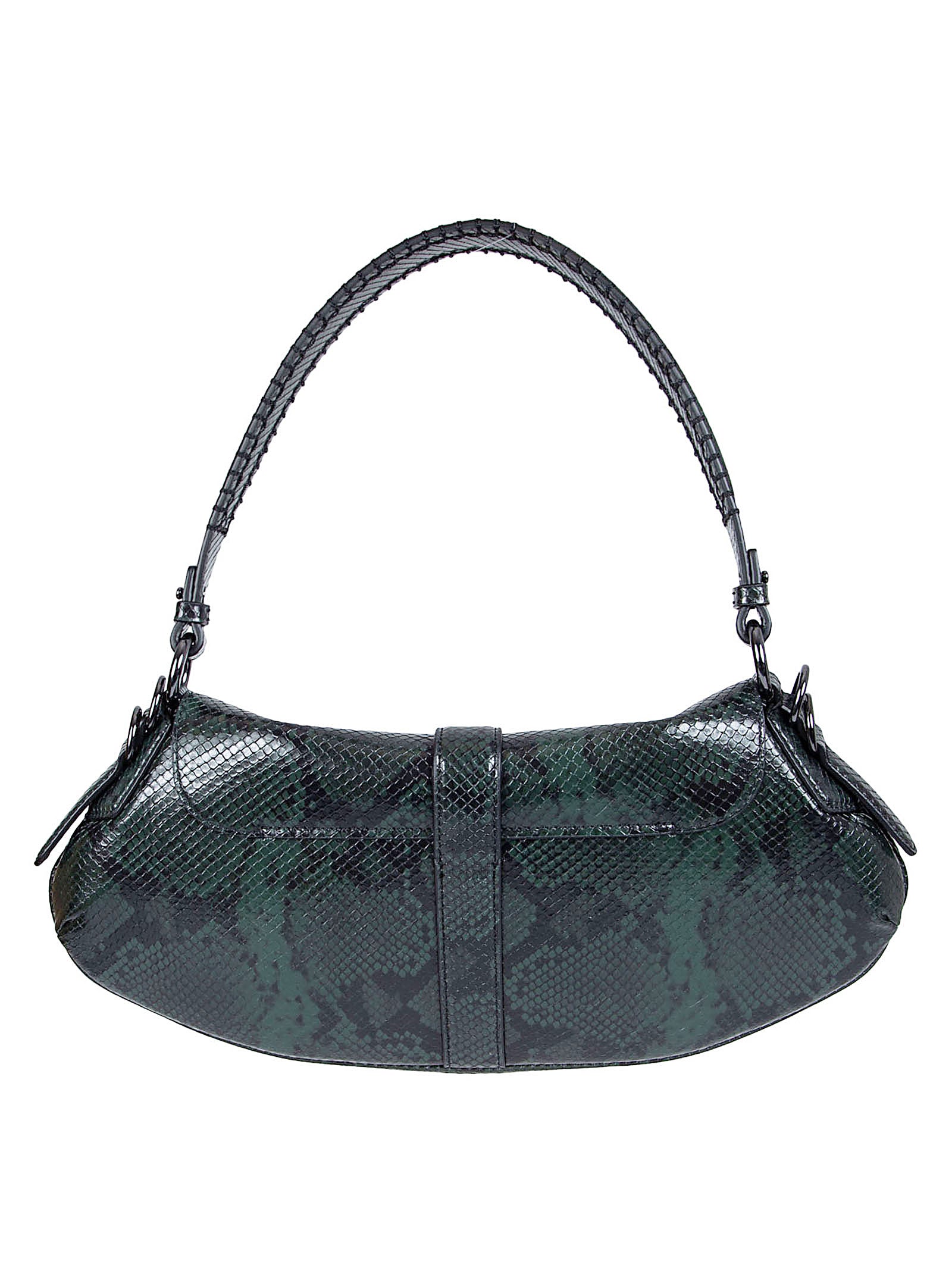 Crescent-Shaped Shoulder Bag in Glossy Faux Snake Texture