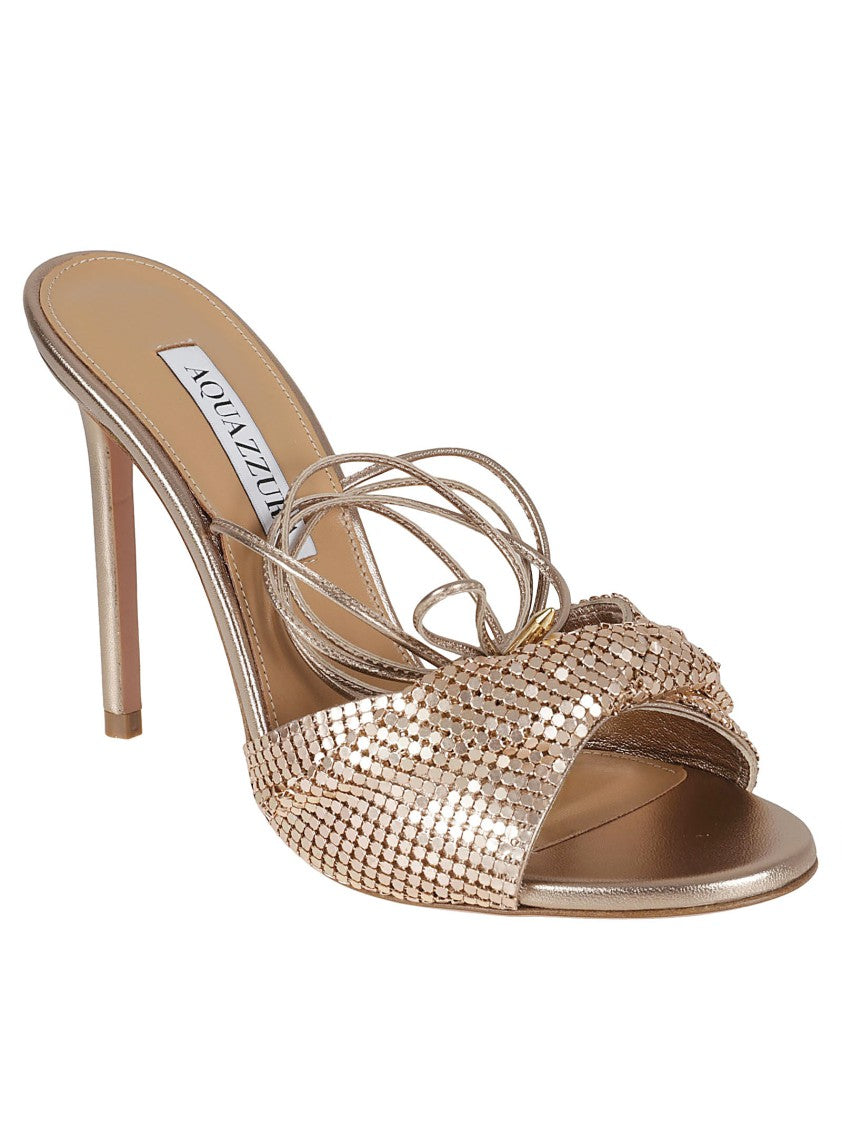 Mesh-Detail Metallic Finish Heels Pumps