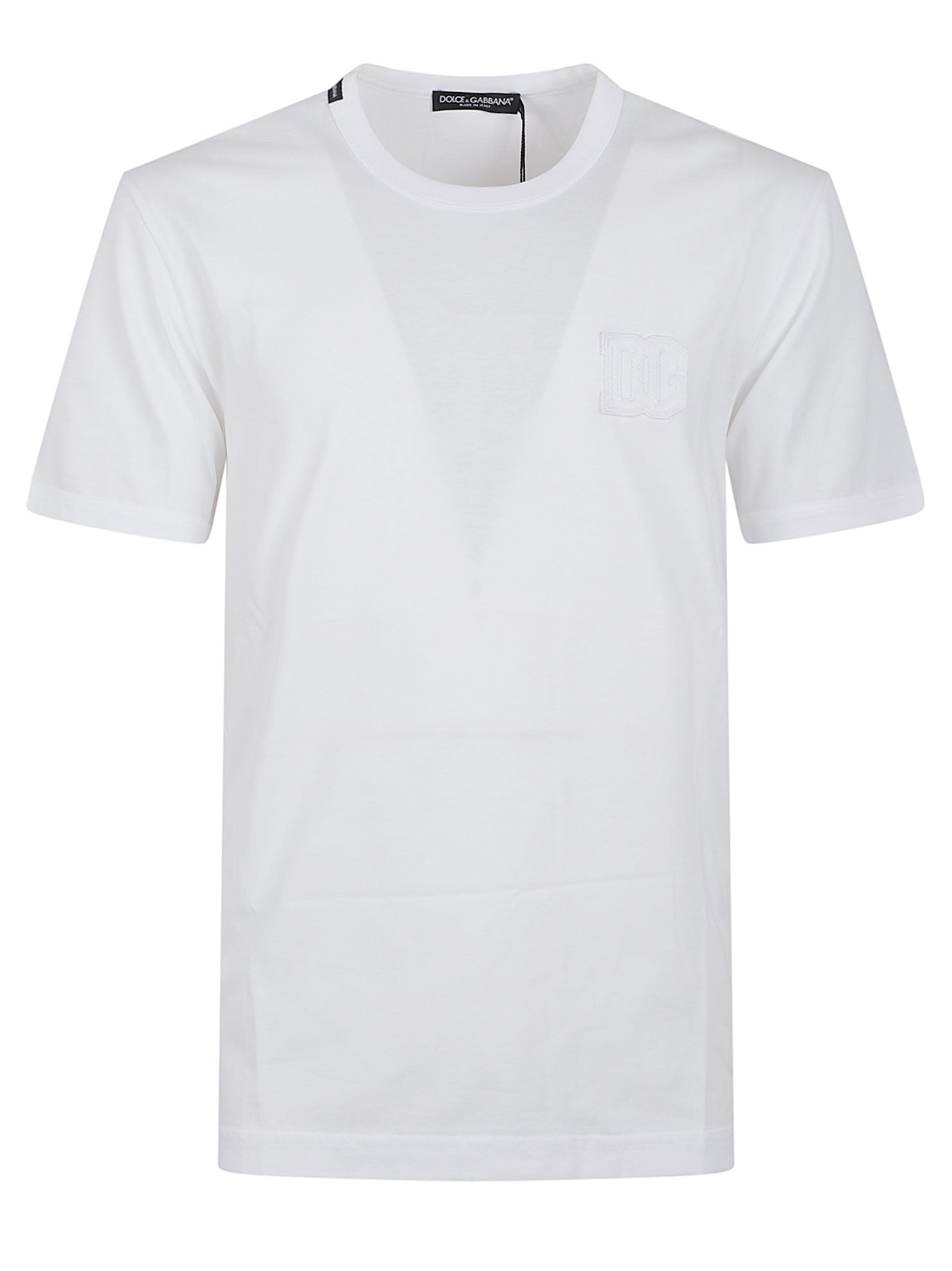 Plain White Crew Neck Tee with Textured Logo Patch