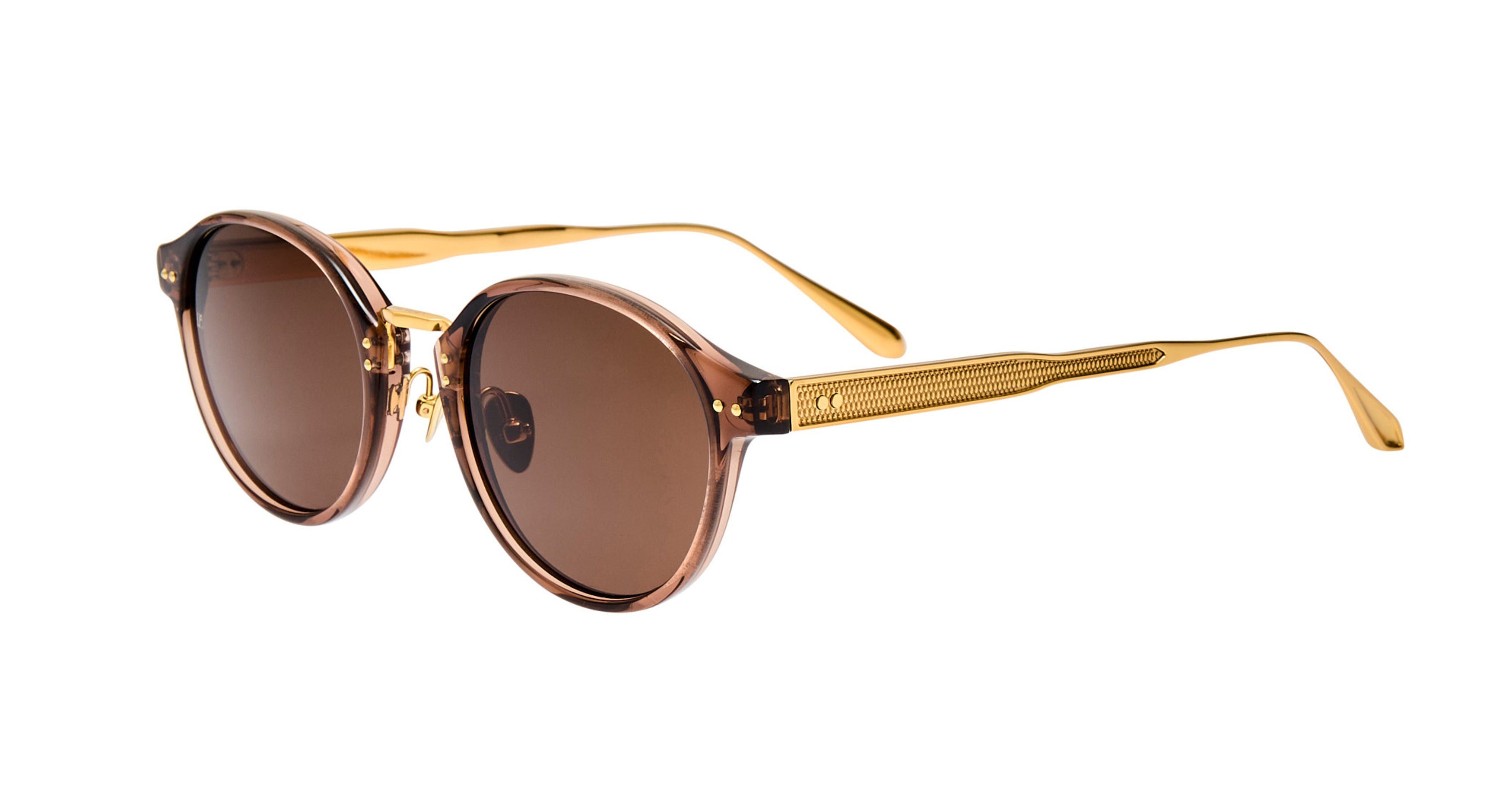 Lfl Translucent Brown Frame Sunglasses with Textured Gold-Toned Temples