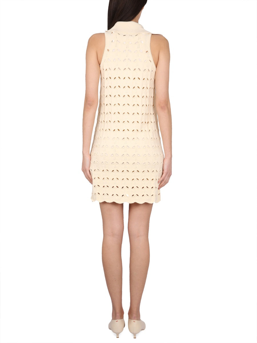 Perforated Dress with Button Closure and Lightweight Design