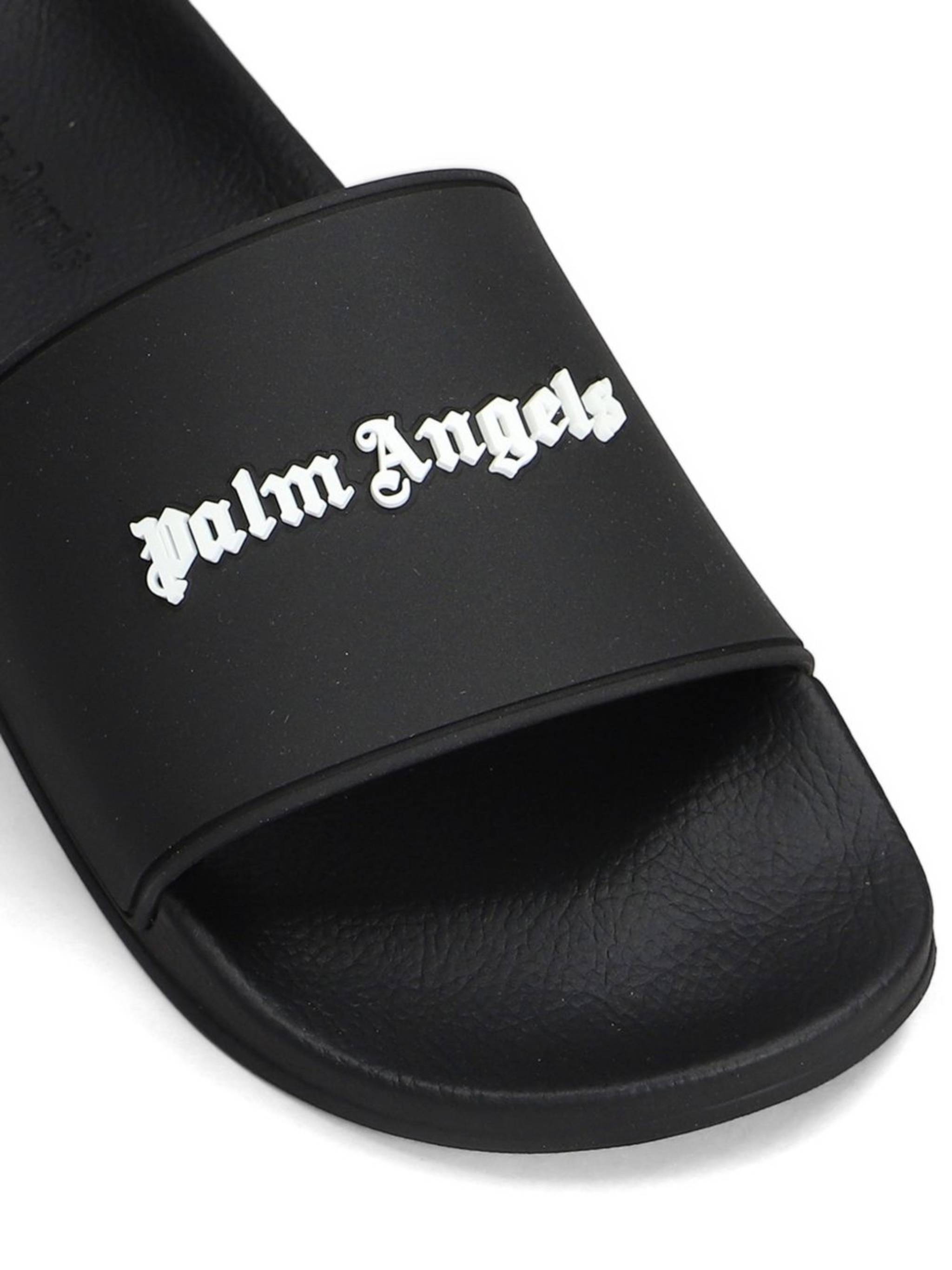 Black Classic Logo Sliders Logo Sandals