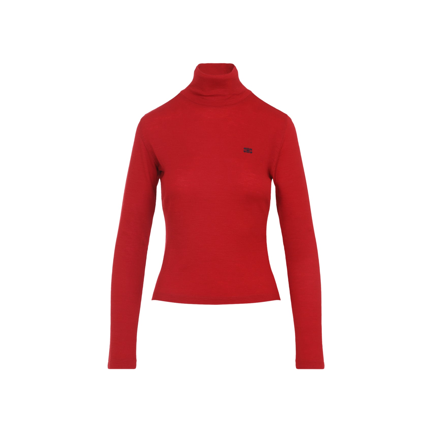 Fitted Red Wool Turtleneck with Embroidered Logo