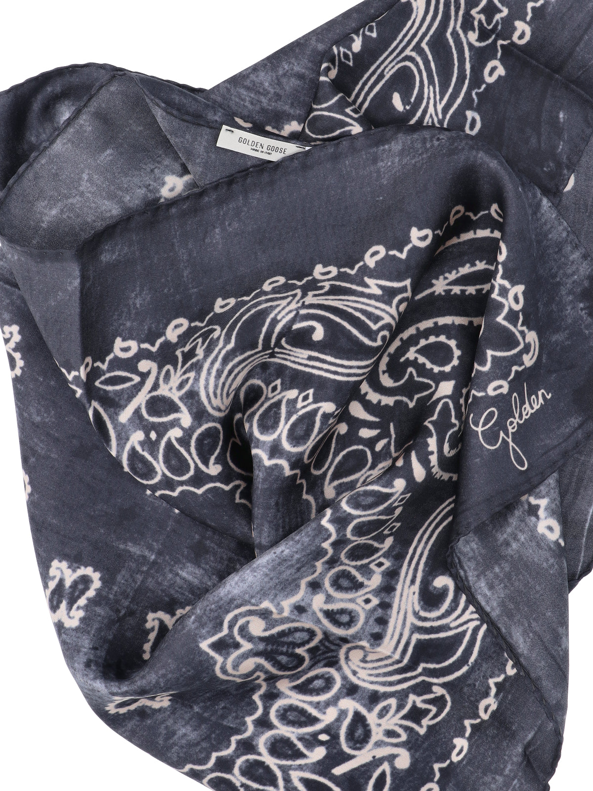 Gray Paisley Pattern Square Silk Scarf