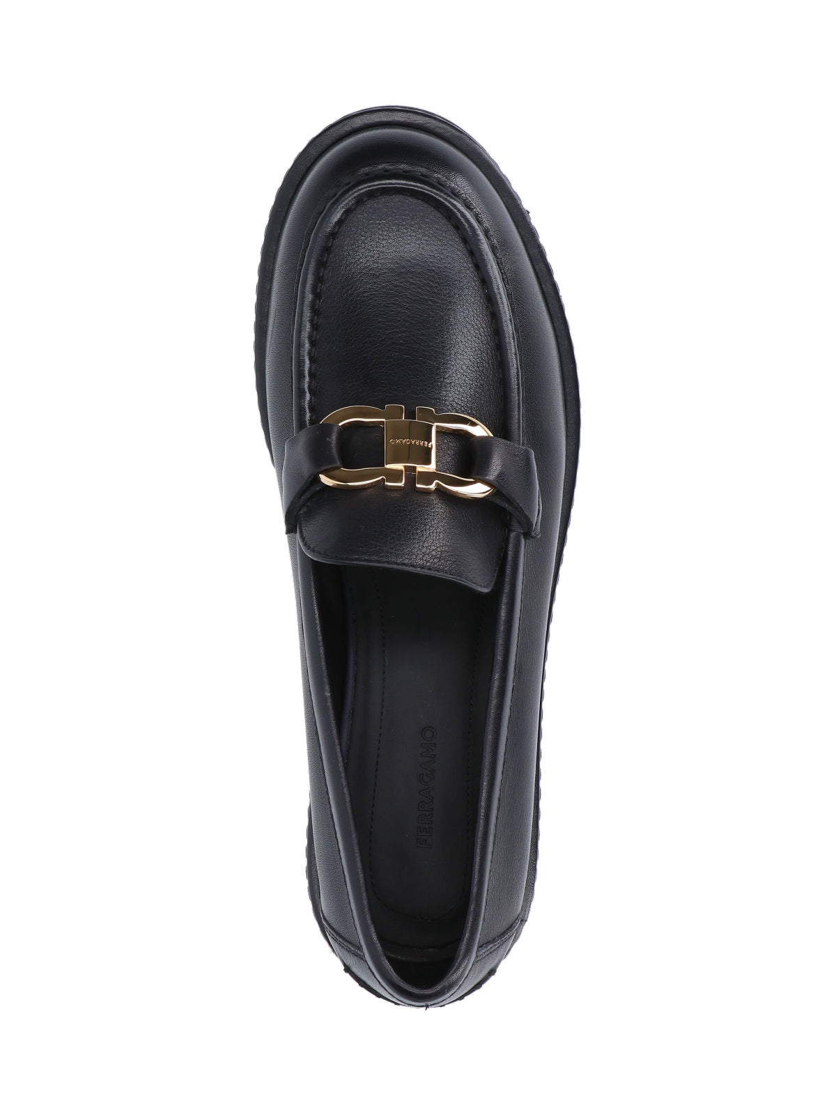 Black Leather Moccasins with Gold-tone Logo Buckle