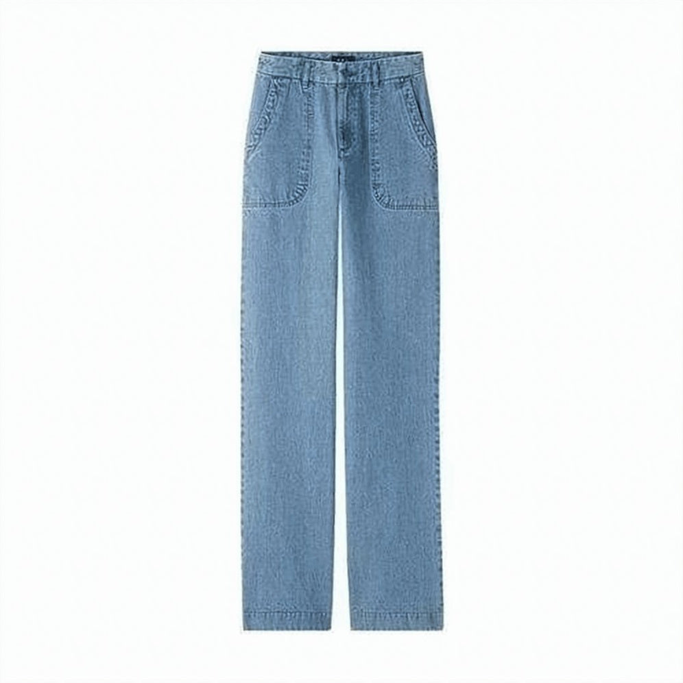High-Waisted Straight-Leg Denim Pants
