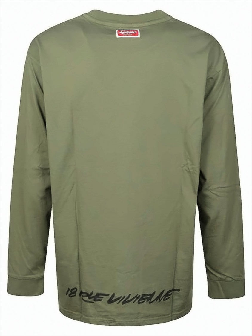 Olive Green Long-Sleeve T-Shirt With Floral Graphic