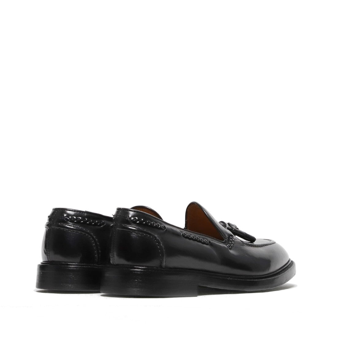 Black Faded Leather Moccasin With Tassels