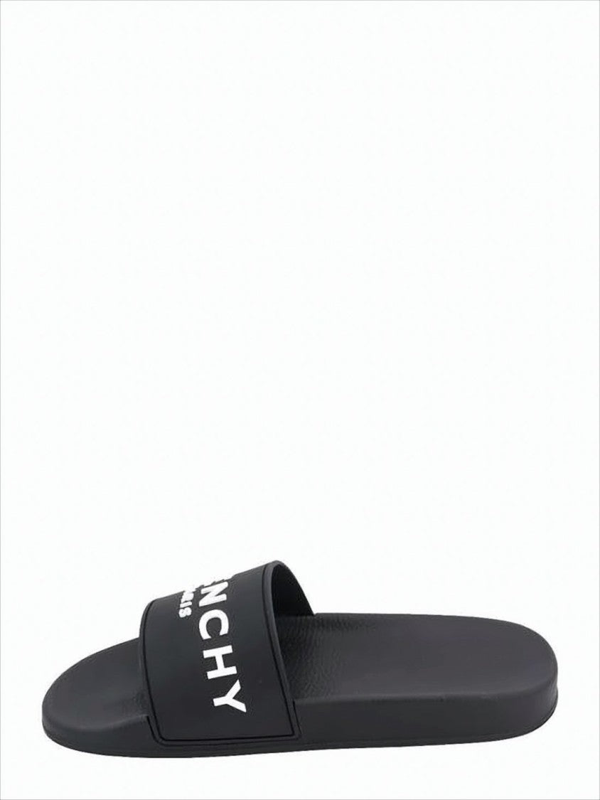 Contemporary Black Slide Sandals with Bold Lettering