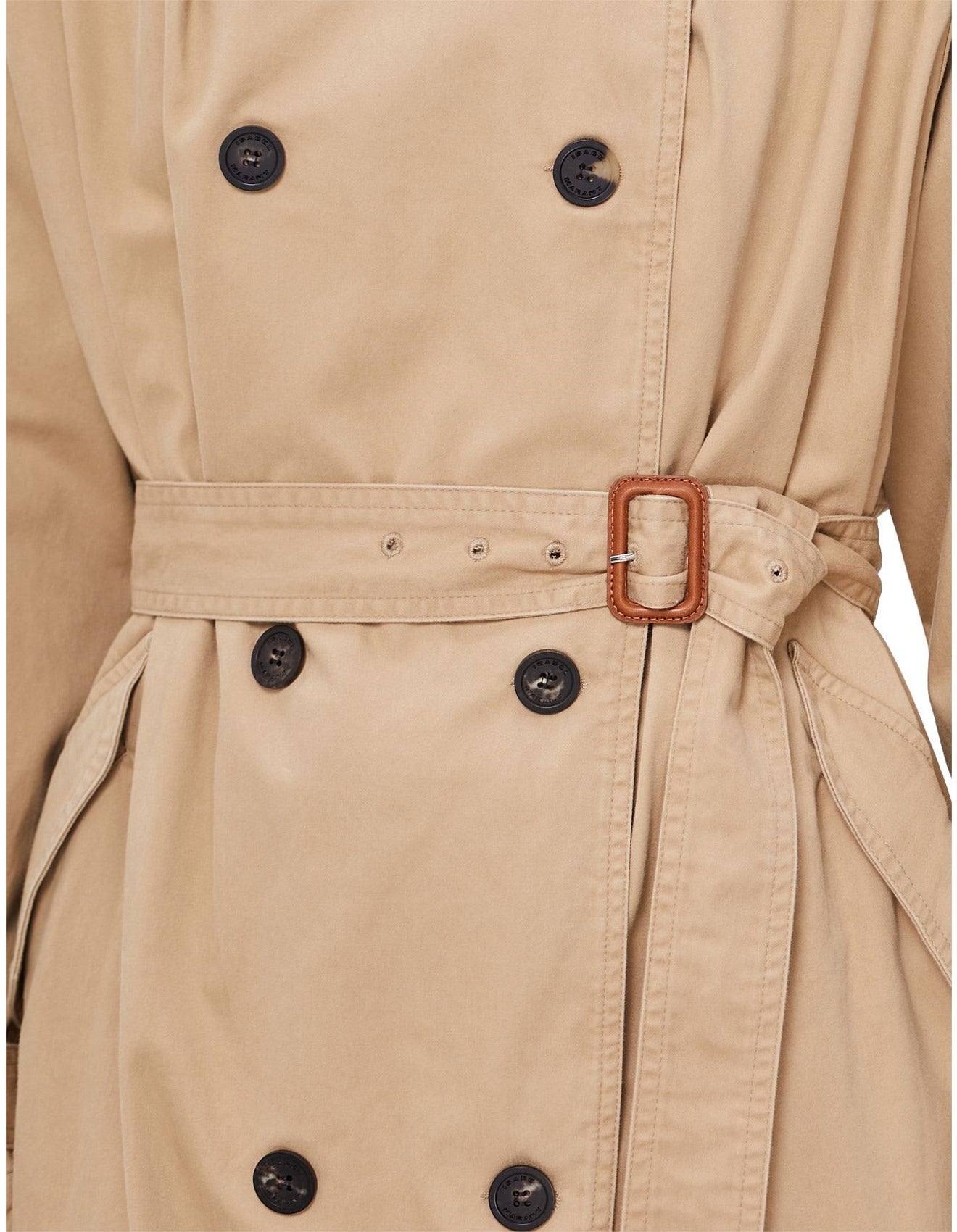 Double-Breasted Cotton Trench Coat with Belted Waist