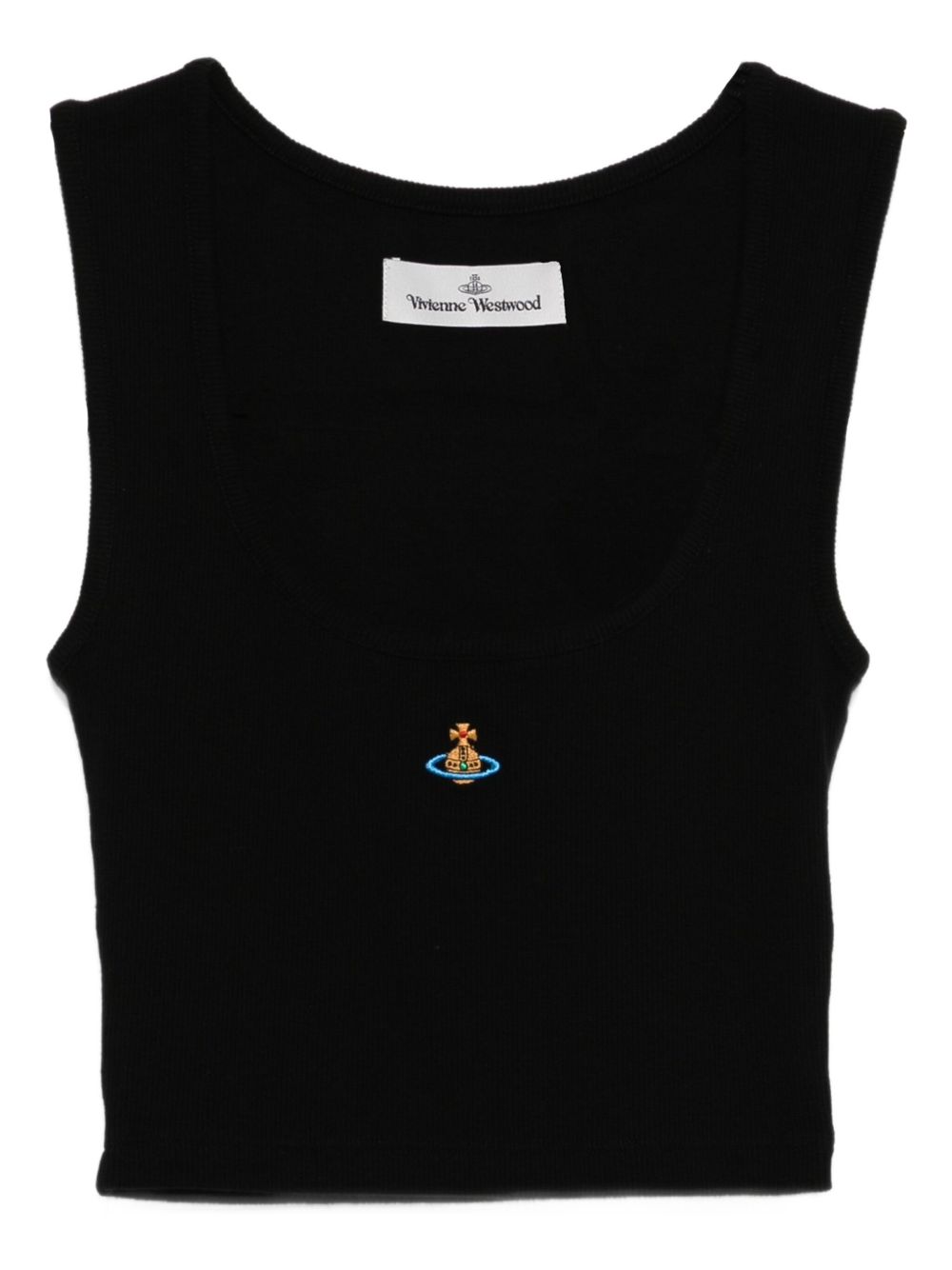 Black Ribbed Scoop Neck Orb Top