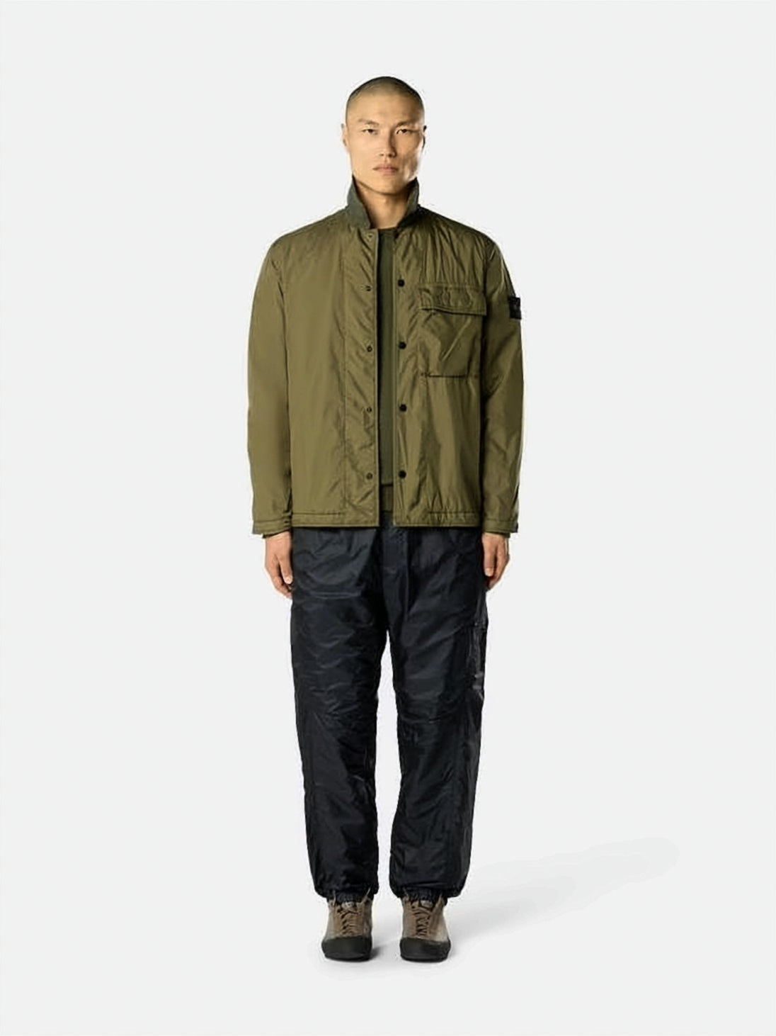 Crinkled Texture Padded Overshirt with Signature Patch