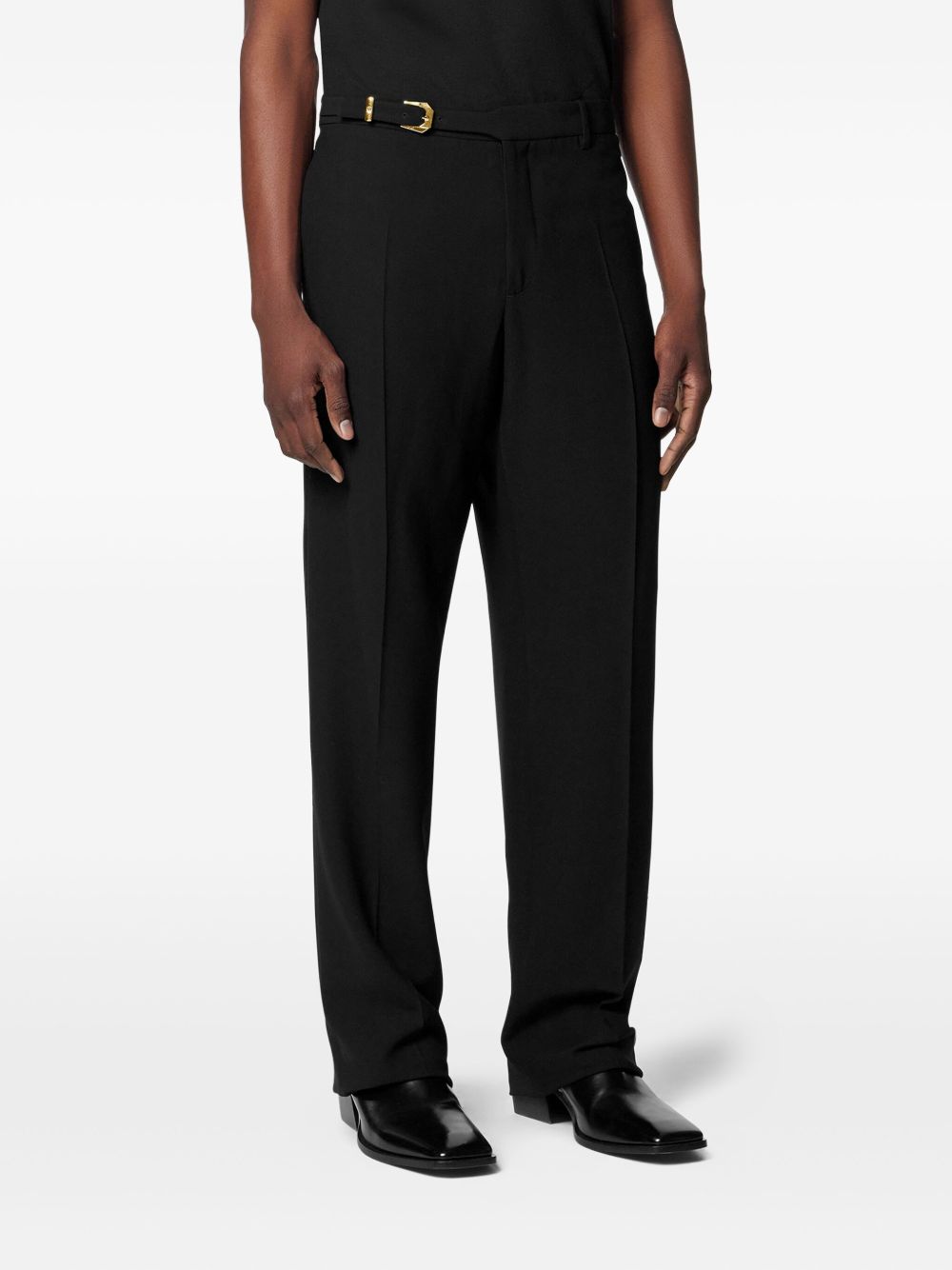 Tailored Black Viscose Wool Crepe Trousers