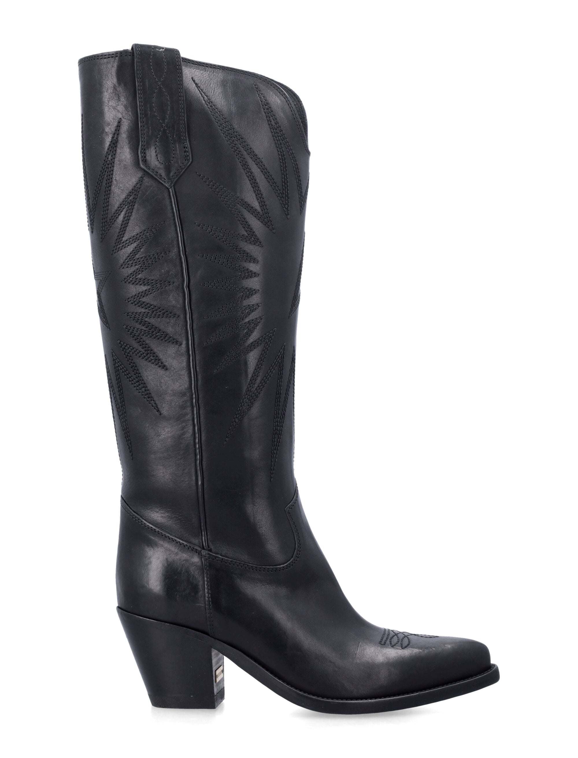 Wish Star Black Leather Mid-Calf Boots