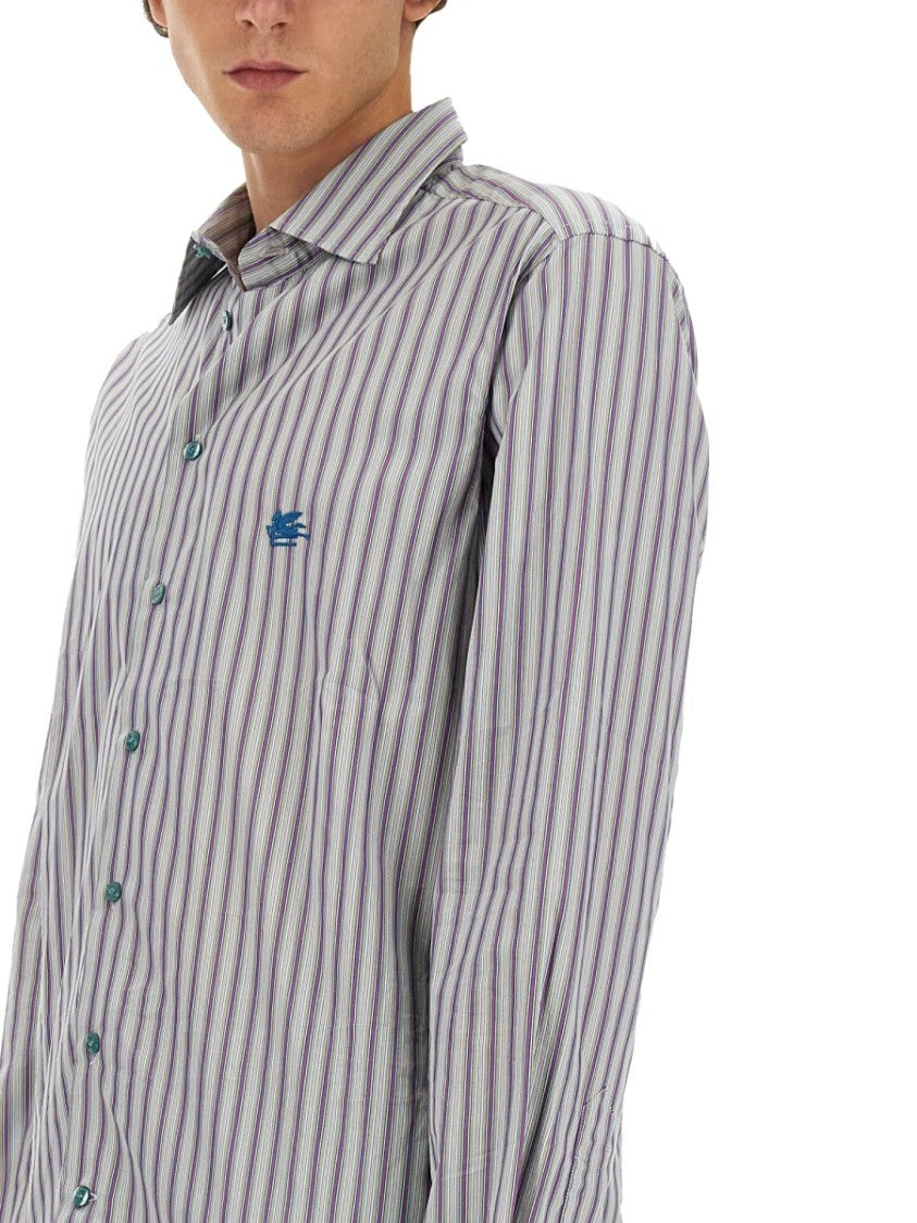 Pegasus Logo Shirt With Vertical Striped Pattern