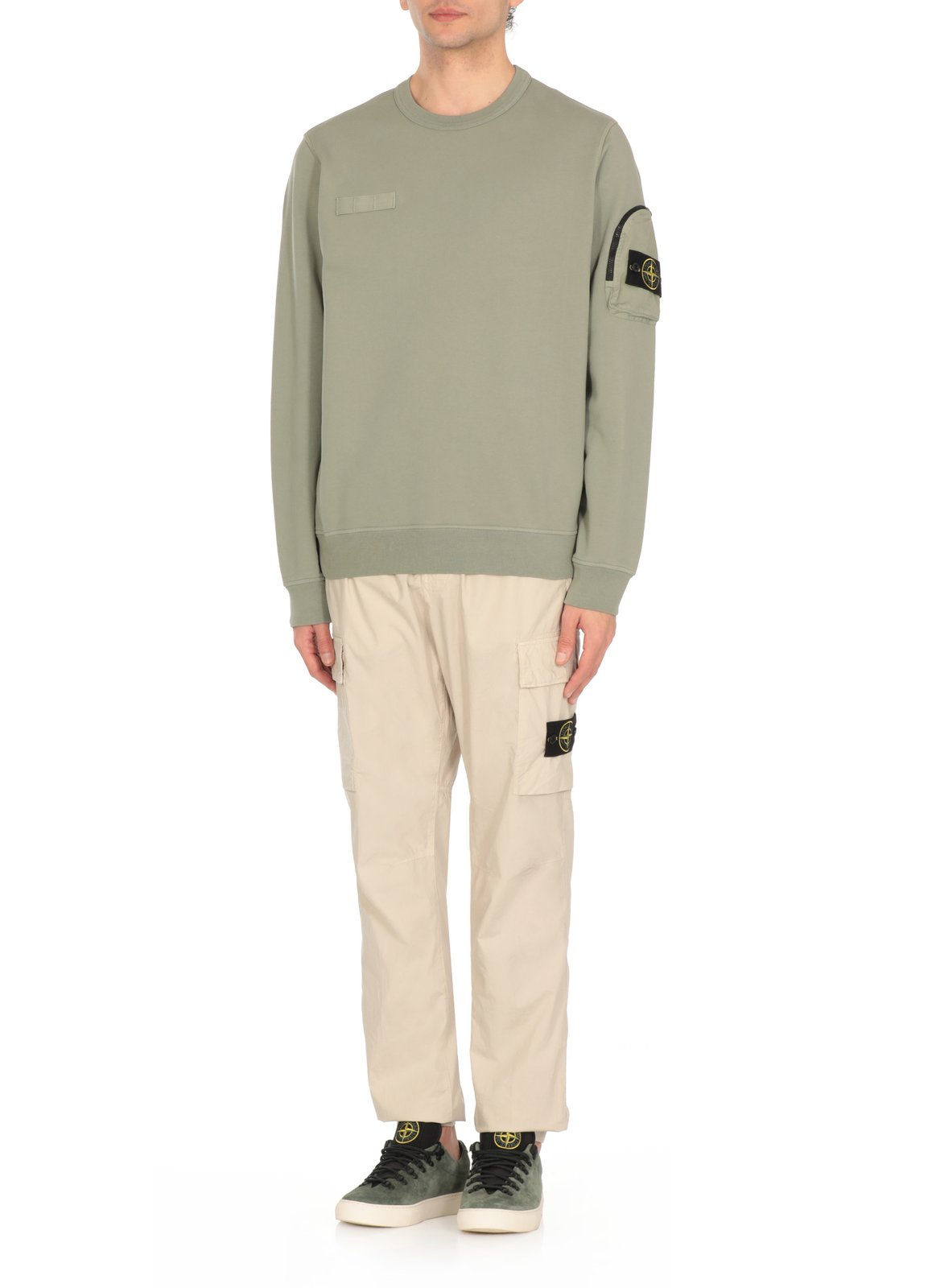 Olive Green Long-Sleeve Sweatshirt with Utility Pocket