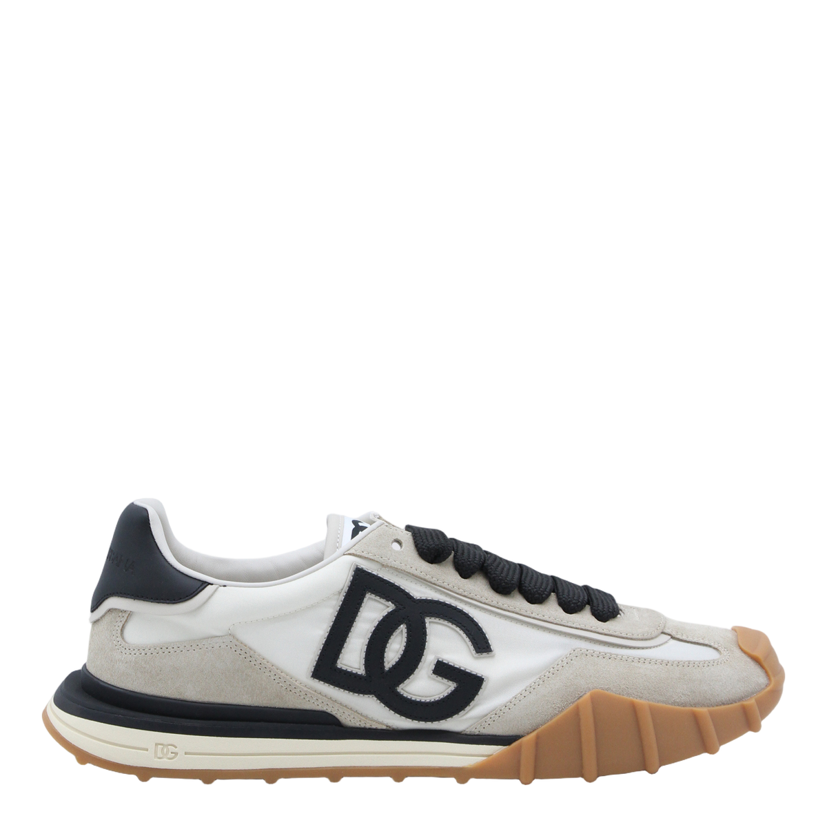 White Sneakers With Beige Panels And Black Accents