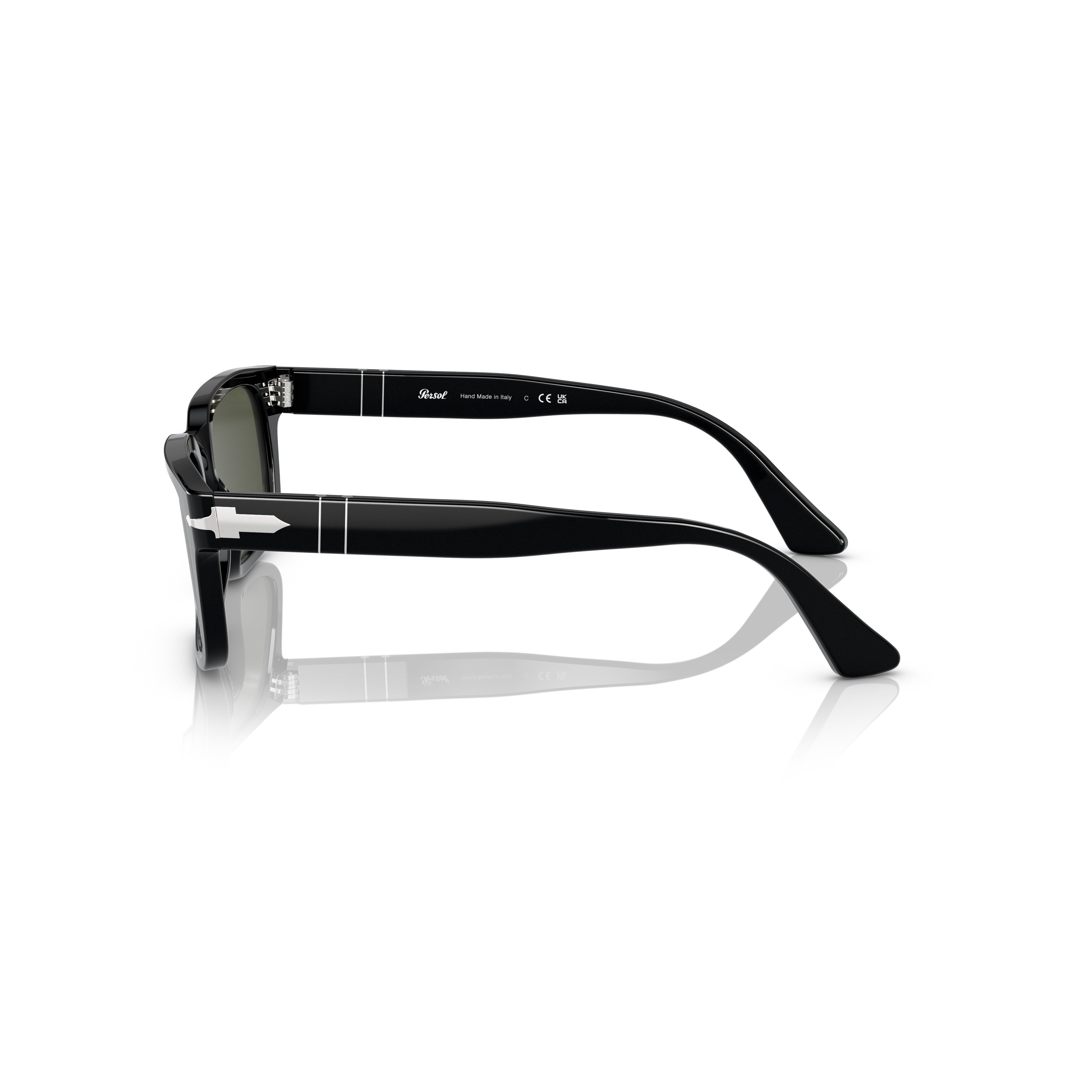 0po3272s Glossy Black Acetate Sunglasses with Green Lenses
