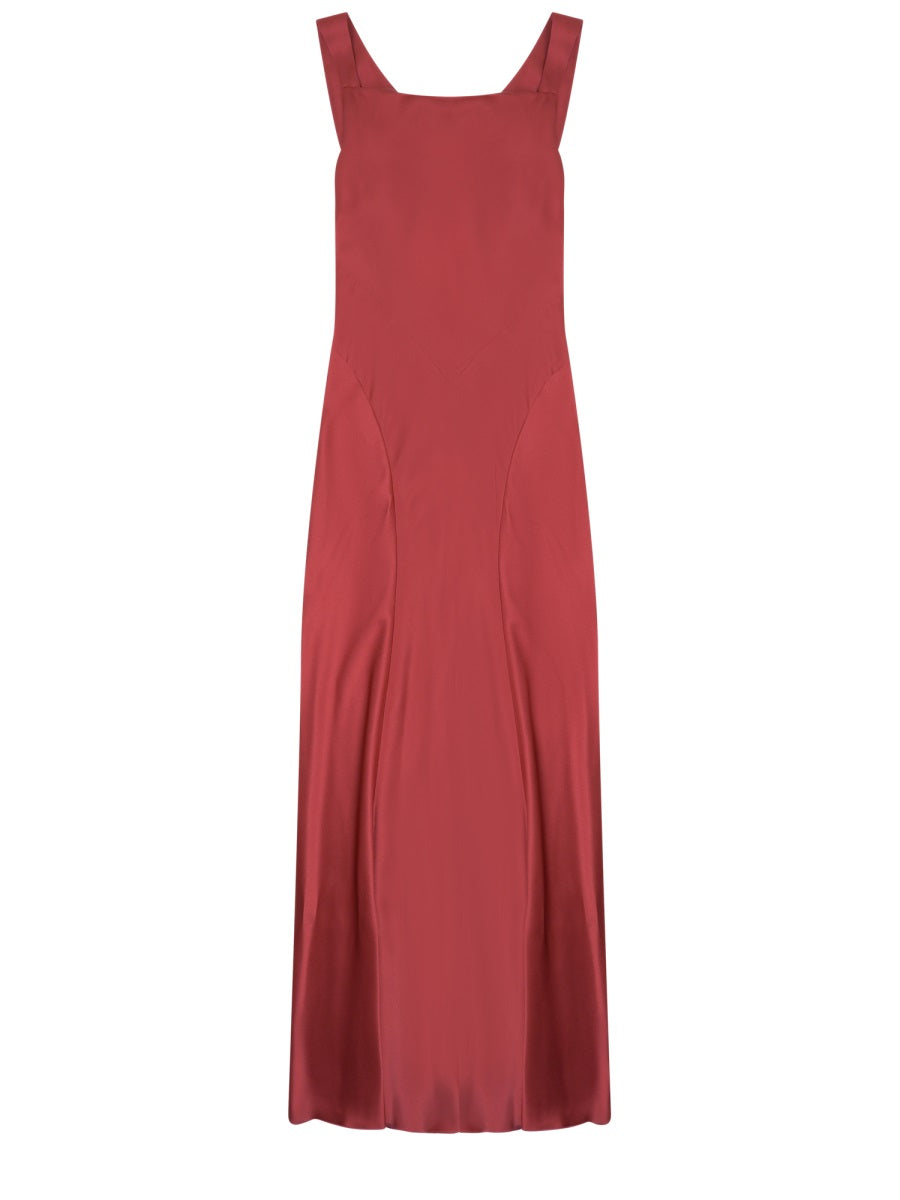 Silk Blend Long Dress with Square Neckline