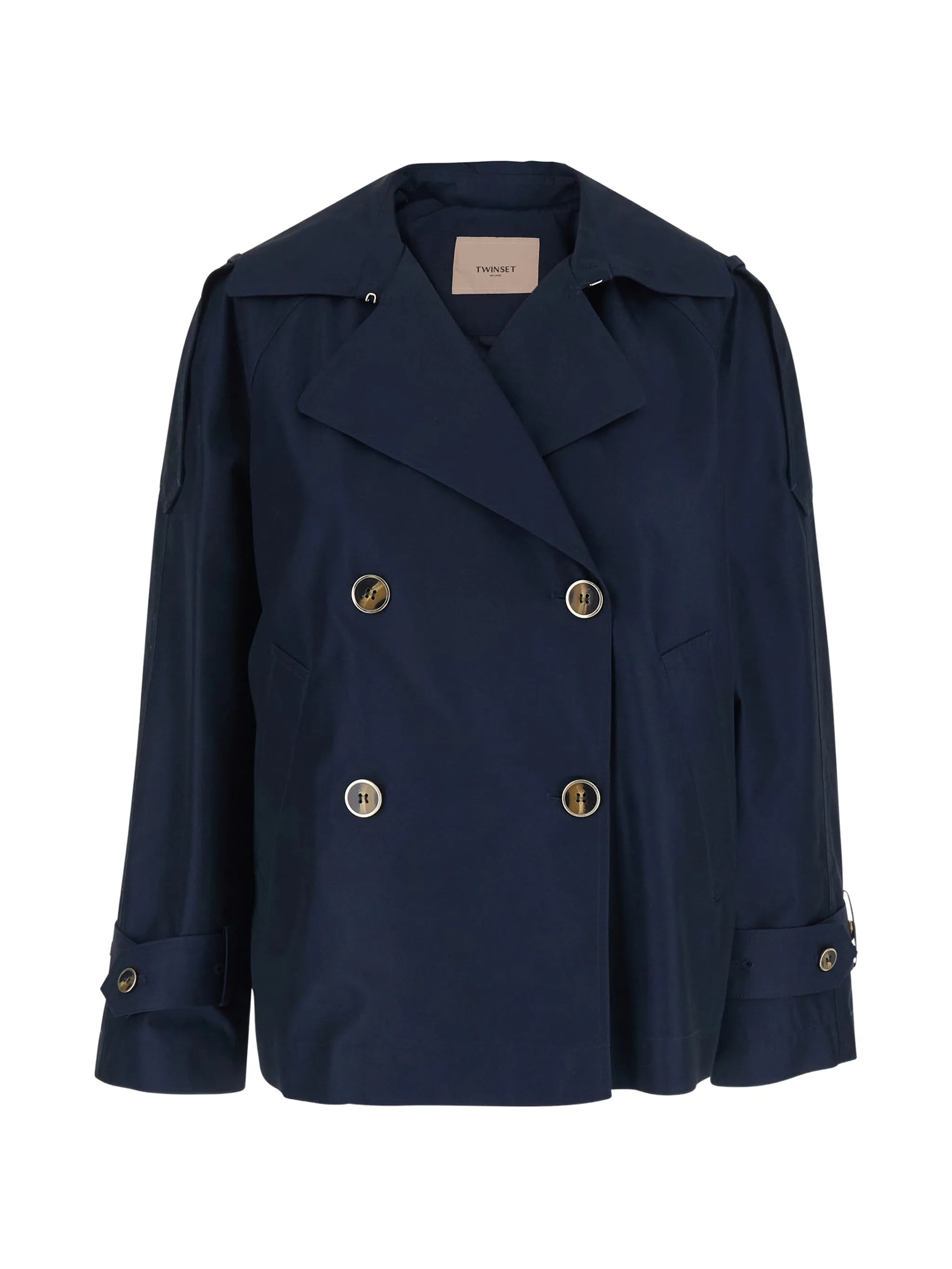 Blue Caban Cropped Double-Breasted Peacoat