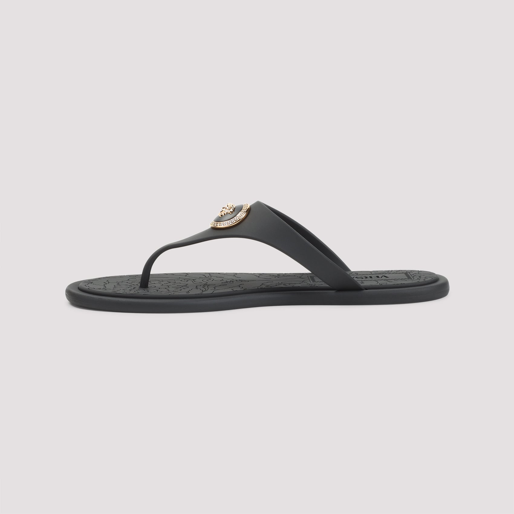 Black Rubber Sandals with Medusa Emblem