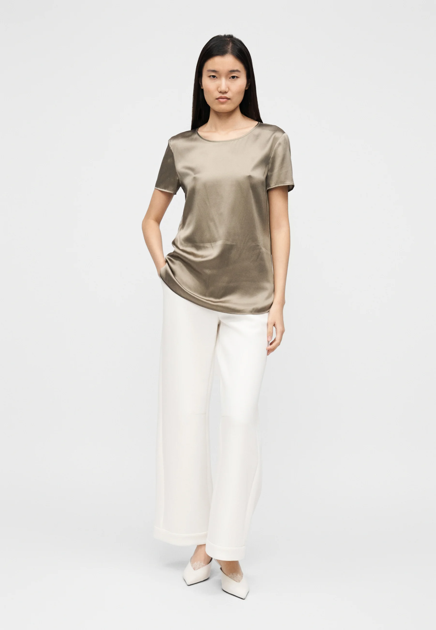 White Cotton Blend Casual Trousers