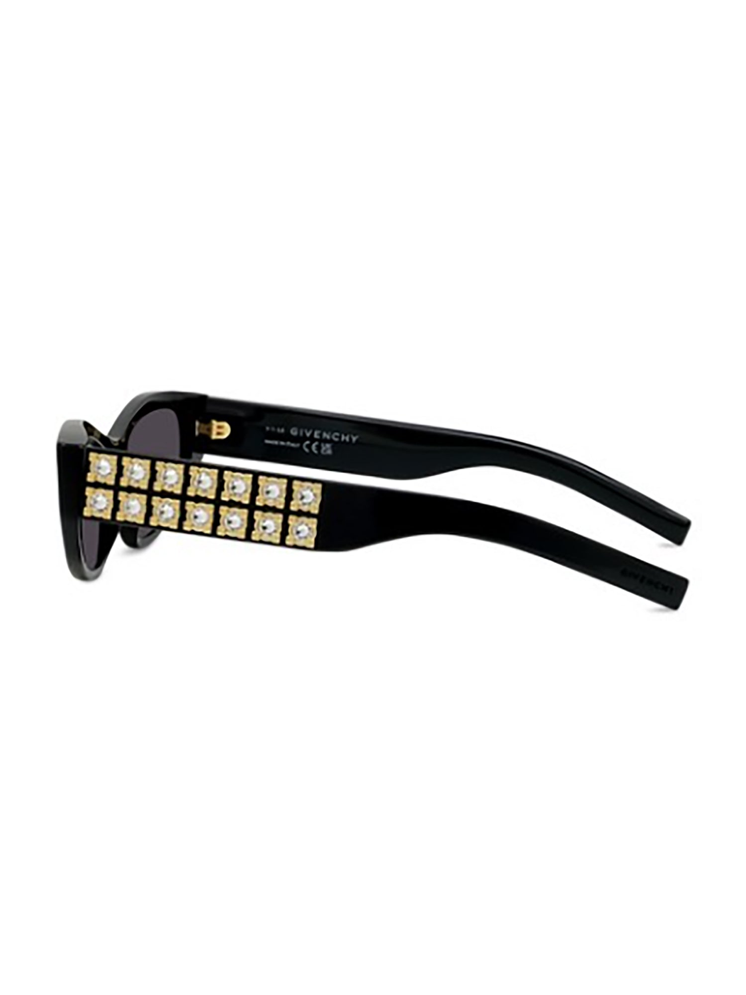 Cat-Eye Sunglasses with Angular Black Frame and Glamorous Embellishment