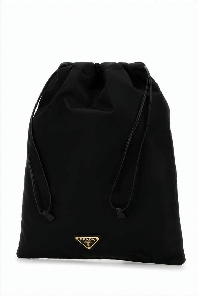 Recycled Nylon Shoulder Bag with Drawstring Closure
