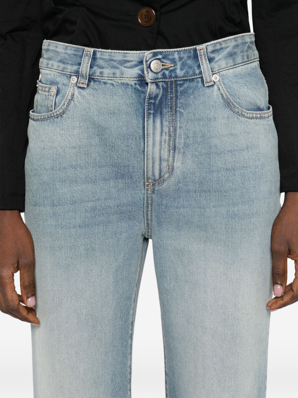 Straight Leg Washed Denim Jeans
