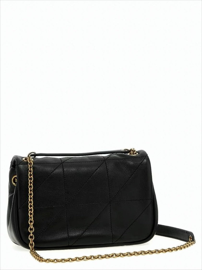 Geometric Stitching Shoulder Bag with Gold Hardware